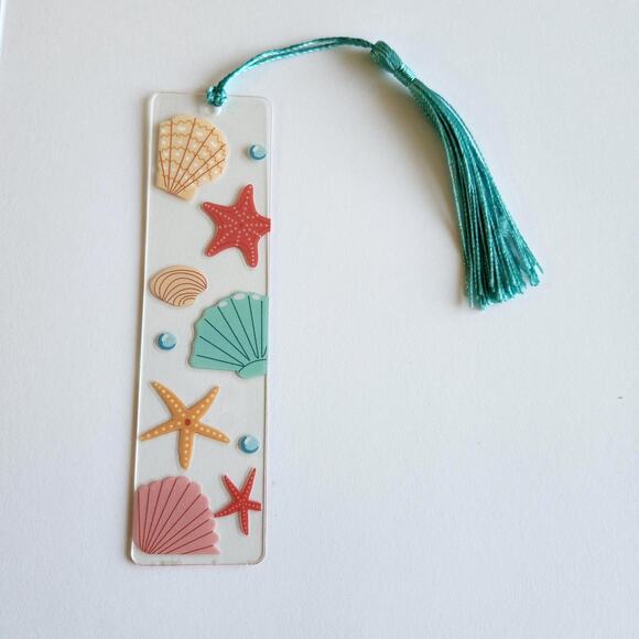 Nautical Sea Shell Print Bookmark Clear Acrylic Starfish Bookish Gift For Her - Picture 2 of 8